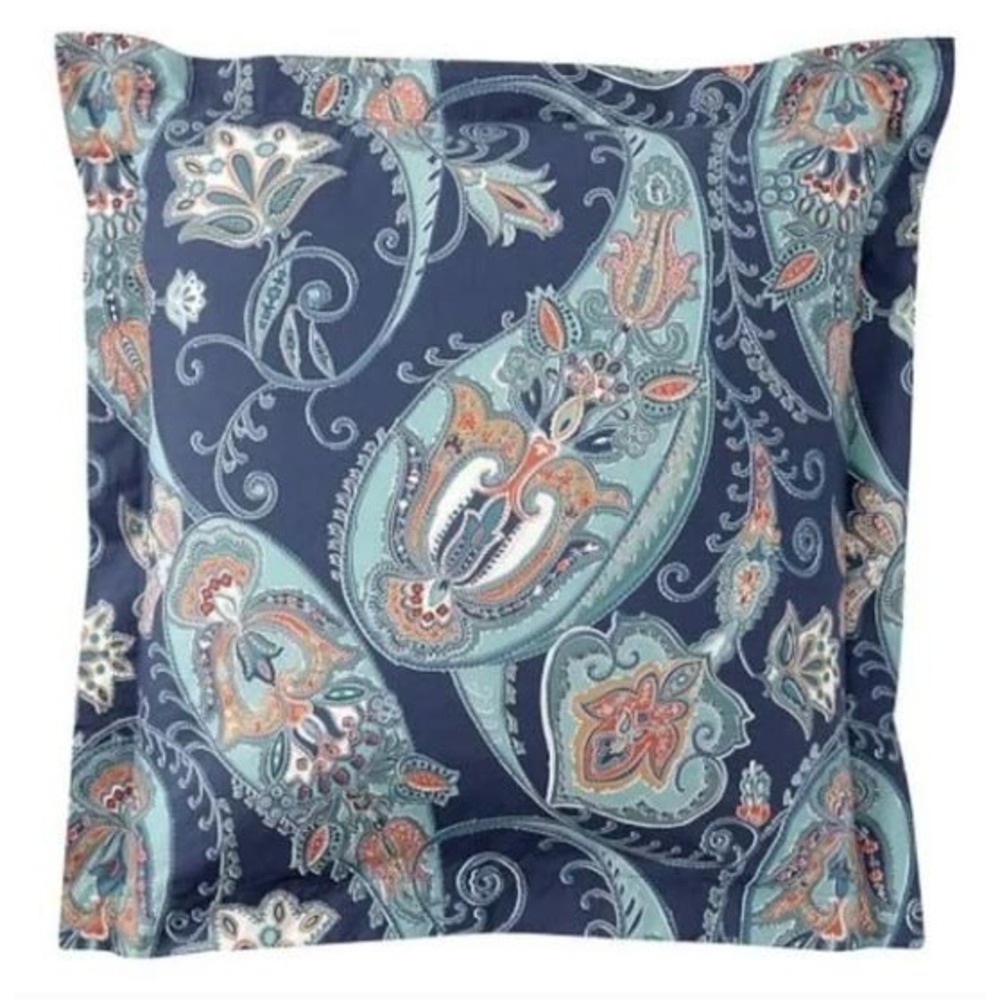 Pottery Barn Leah Paisley Blue Orange Aqua Qty‎ 2 EURO Sham Cotton Reversible